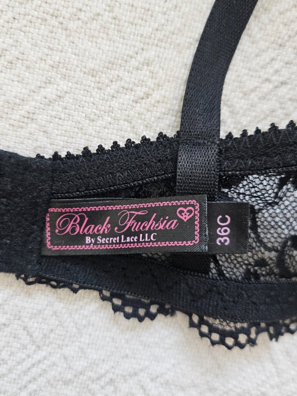 Black Fuchsia Lace Underwire Bra - Black, Size 36C - Picture 9 of 14
